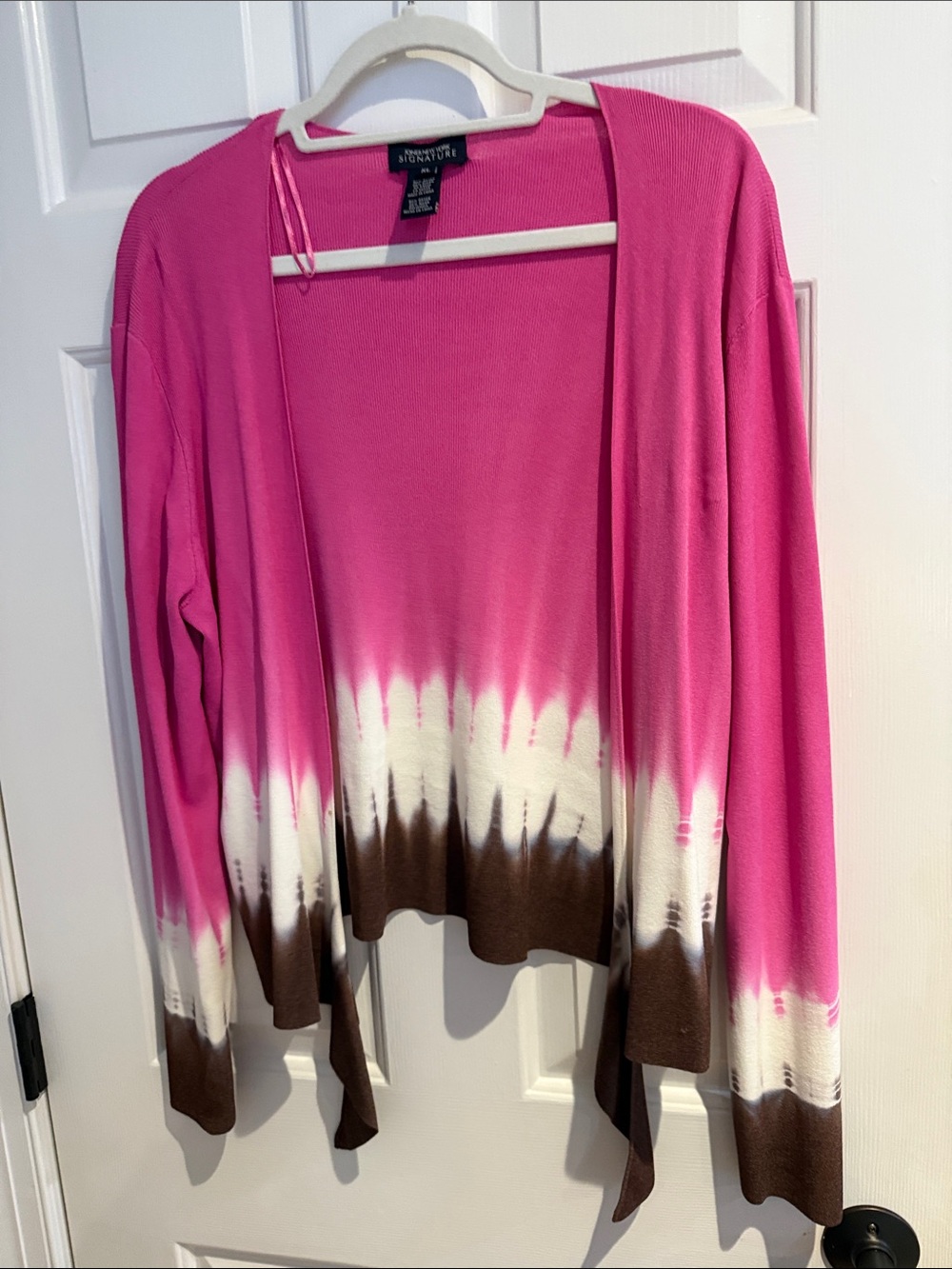 Jones New York Signature Studio Pink Open-Front Tie-Dye Cardigan